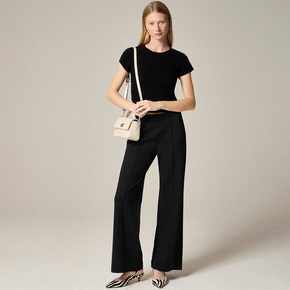 J. Crew Women's Wide-Leg Pleated Pant in Stretch Ponte Black Size Small NWT - Picture 1 of 13